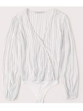 Abercrombie White and Black Striped Wrap Front Bodysuit
